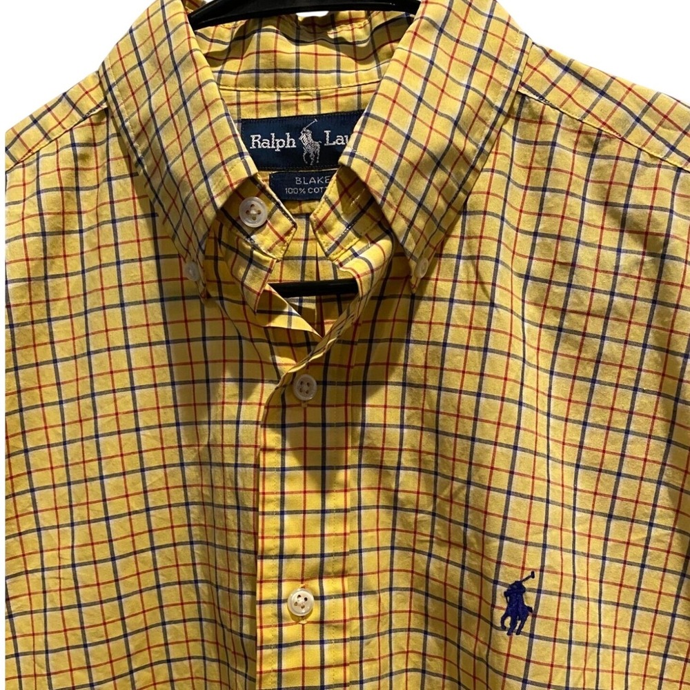 Ralph Lauren Blake Shirt Med Mens Yellow Plaid Short Sleeve Cotton Button Down